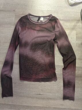 Divided Sheer Long-Sleeve Crewneck Top - Purple Ombre